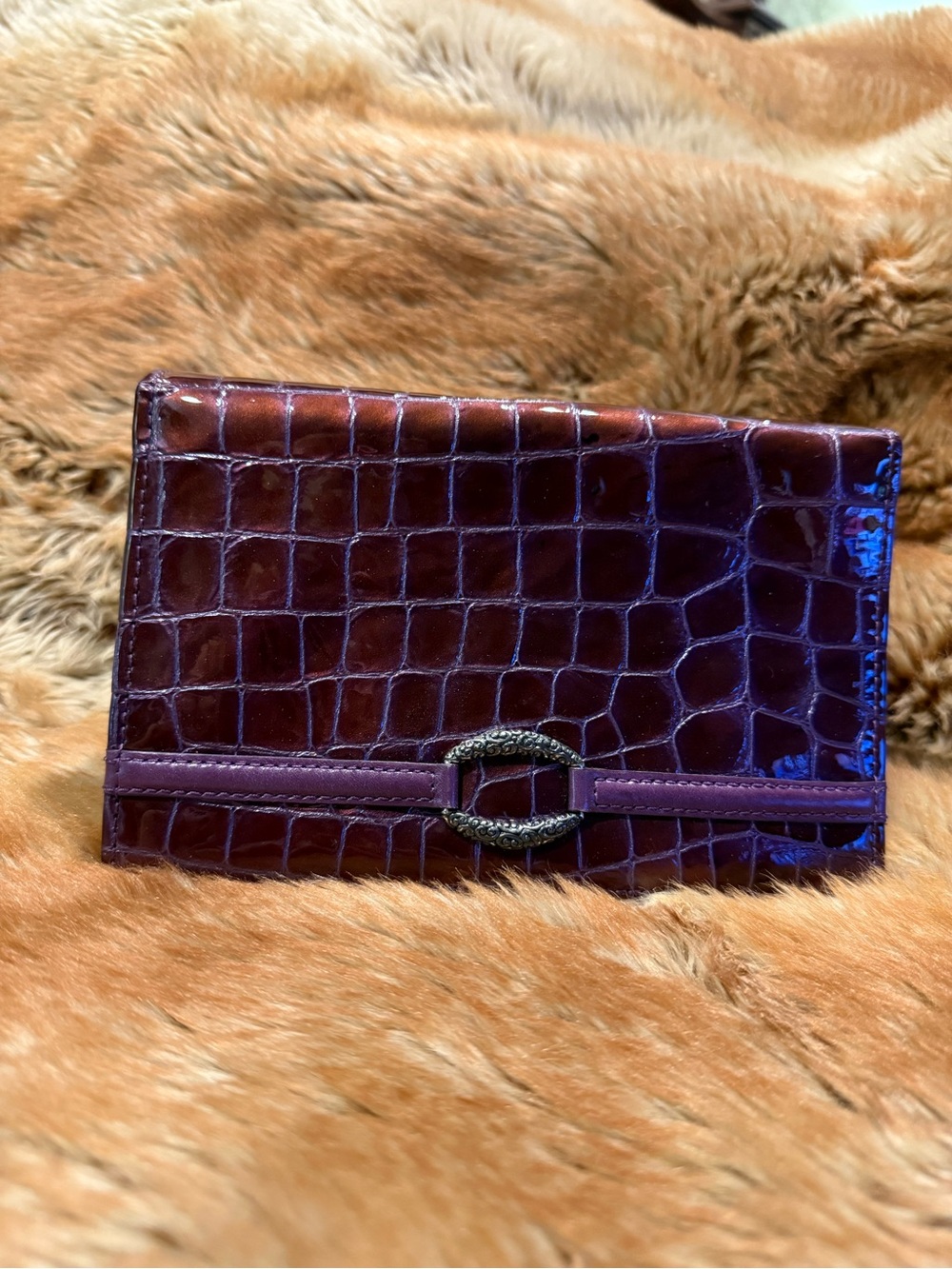 Vintage Brighton Jetson Croc-Embossed Patent Leather Wallet